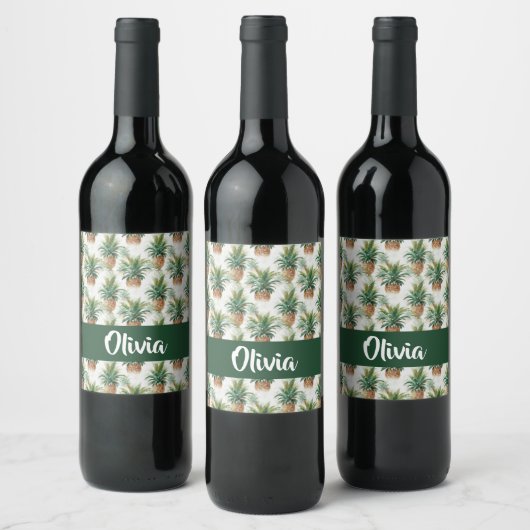 Ananas-Muster auf weiß Weinetikett (Flaschen)