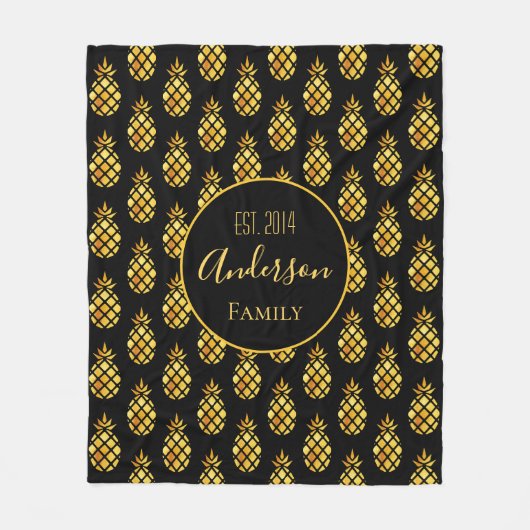 Ananas-Muster aus schwarzem Gold Fleecedecke (Vorderseite)
