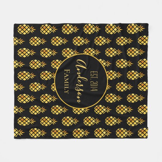 Ananas-Muster aus schwarzem Gold Fleecedecke (Vorderseite (Horizontal))