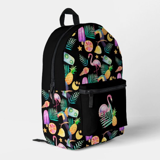Ananas-Muster für tropische Vögel Bedruckter Rucksack (Rückseitige Ecke links)