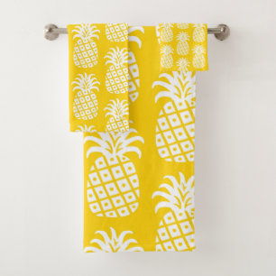 Ananas Muster Gelb & Weiß Badhandtuch Set