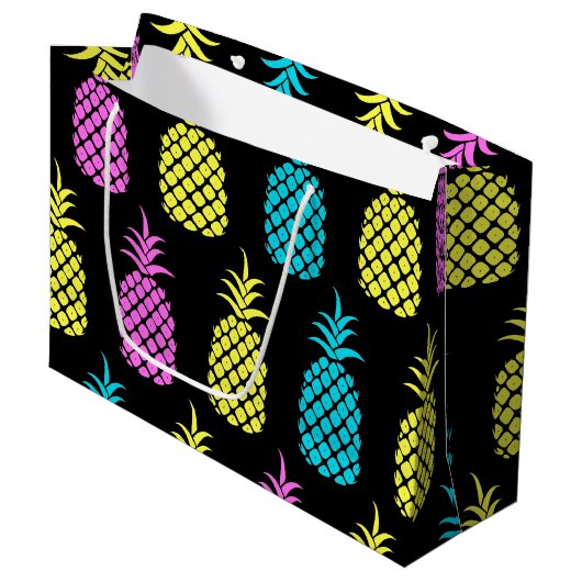 Ananas-Muster Große Geschenktüte (Vorderseite Schrägansicht)