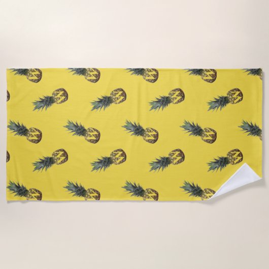 Ananas Muster Monogram Yellow Beach Handtuch (Vorderseite)