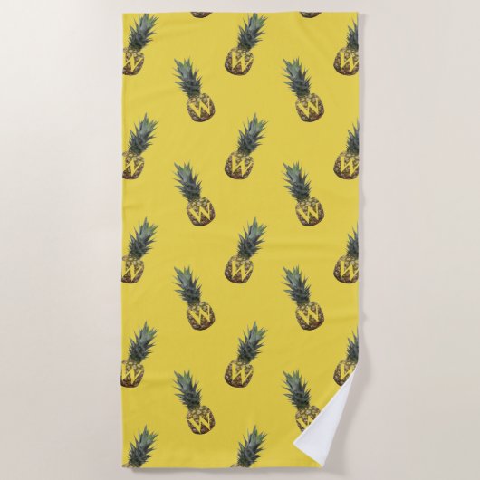 Ananas Muster Monogram Yellow Beach Handtuch (Vorderseite)