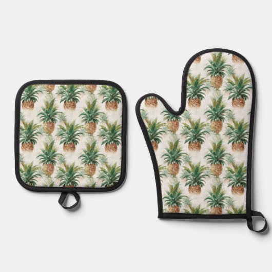 Ananas Muster Ofenhandschuh & Topflappen-Set (Vorderseite)