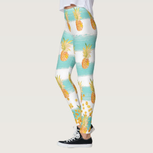 Ananas Muster Türkis Weiß Tropisch Leggings