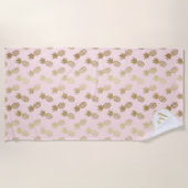 Ananas-Muster und Monogramm aus Gold und Rosa Strandtuch (Vorderseite)