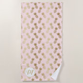 Ananas-Muster und Monogramm aus Gold und Rosa Strandtuch (Vorderseite)