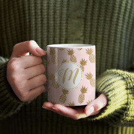 Ananas-Muster und Monogramm Kaffeetasse