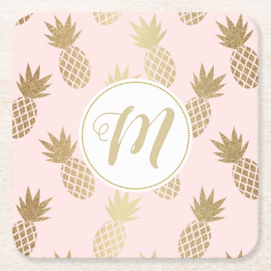 Ananas-Muster und Monogramm Rechteckiger Pappuntersetzer (Vorderseite)