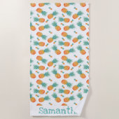 Ananas-Muster Weiß Personalisiert Strandtuch (Vorderseite)