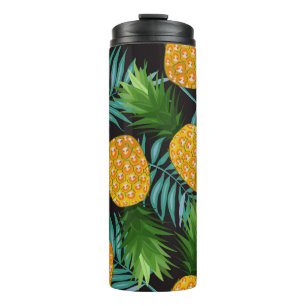 Ananas nahtloses Muster mit Blätter aus Palmen auf Thermosbecher