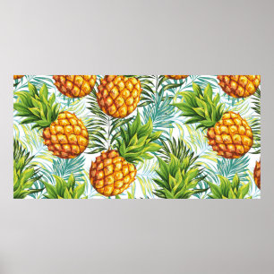 Ananas. Nahtloses Muster. Vintages Blumenpatt Poster