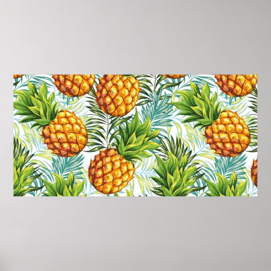 Ananas. Nahtloses Muster. Vintages Blumenpatt Poster (Vorne)