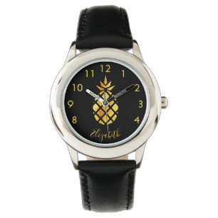 Ananas-Namensschild aus schwarzem Gold Armbanduhr