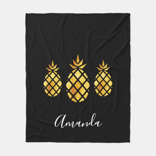 Ananas-Namensschild aus schwarzem Gold Fleecedecke (Vorderseite)