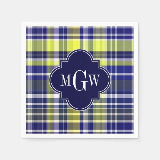Ananas Navy Blau Weiße Preppy Madras Monogramm Serviette (Vorderseite)