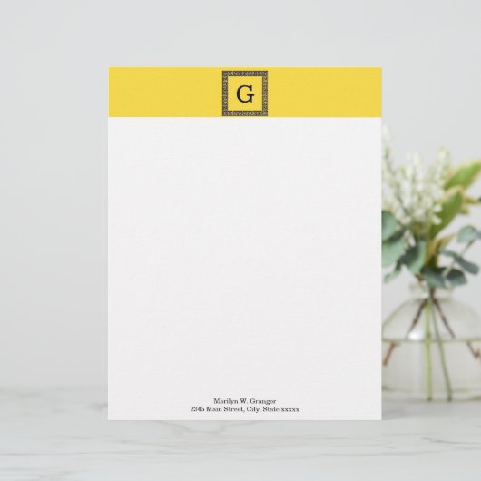 Ananas, Navy Blue Greece Key #1 Gerahmtes Monogram Briefkopf (Stehend Vorderseite)