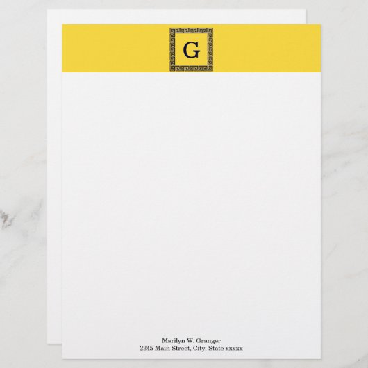 Ananas, Navy Blue Greece Key #1 Gerahmtes Monogram Briefkopf (Vorne/Hinten)