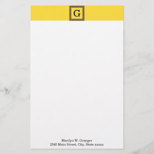 Ananas, Navy Blue Greece Key #1 Gerahmtes Monogram Briefpapier
