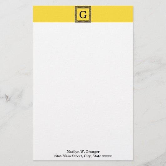 Ananas, Navy Blue Greece Key #1 Gerahmtes Monogram Briefpapier (Vorderseite)