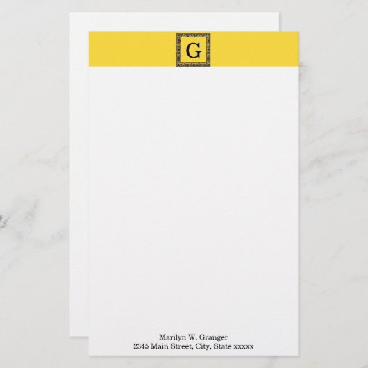 Ananas, Navy Blue Greece Key #1 Gerahmtes Monogram Briefpapier (Vorne/Hinten)