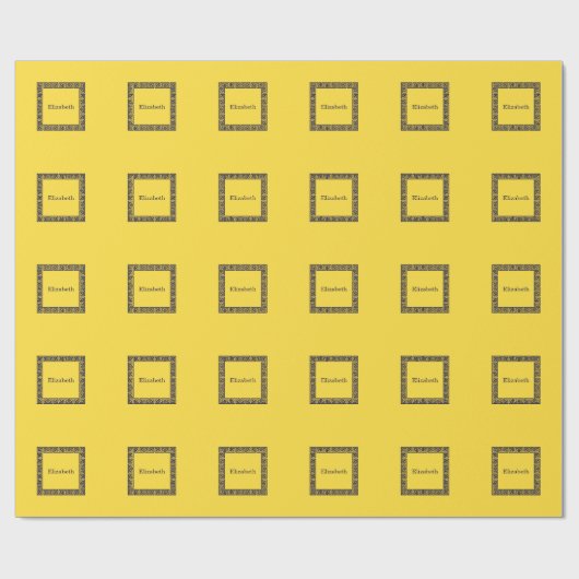 Ananas, Navy Blue Greece Key #1 Gerahmtes Monogram Geschenkpapier (Flach)