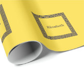 Ananas, Navy Blue Greece Key #1 Gerahmtes Monogram Geschenkpapier (Rolleneckpunkt)