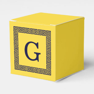 Ananas, Navy Blue Greece Key #1 Gerahmtes Monogram Geschenkschachtel