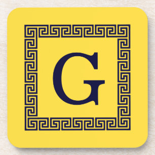 Ananas, Navy Blue Greece Key #1 Gerahmtes Monogram Getränkeuntersetzer