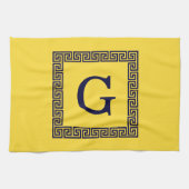 Ananas, Navy Blue Greece Key #1 Gerahmtes Monogram Küchentuch (Horizontal)