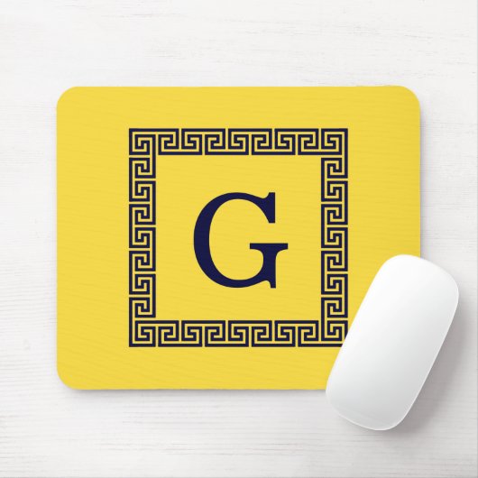 Ananas, Navy Blue Greece Key #1 Gerahmtes Monogram Mousepad (Mit Mouse)