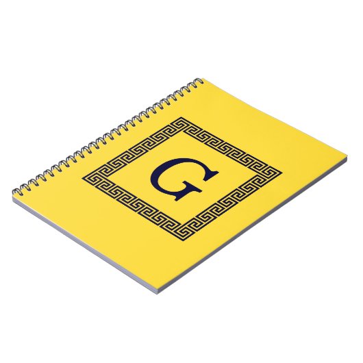 Ananas, Navy Blue Greece Key #1 Gerahmtes Monogram Notizblock (Linke Seite)