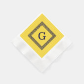 Ananas, Navy Blue Greece Key #1 Gerahmtes Monogram Serviette (Ecke)