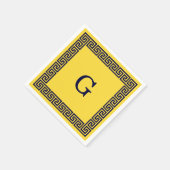 Ananas, Navy Blue Greece Key #1 Gerahmtes Monogram Serviette (Ecke)