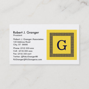 Ananas, Navy Blue Greece Key #1 Gerahmtes Monogram Visitenkarte