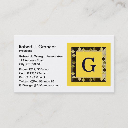 Ananas, Navy Blue Greece Key #1 Gerahmtes Monogram Visitenkarte (Vorderseite)