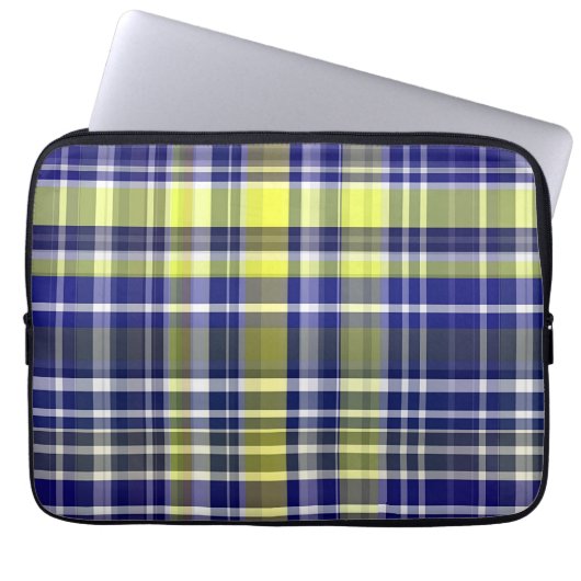 Ananas Navy Blue Weiße Preppy Madras Kariert Laptopschutzhülle (Vorderseite)