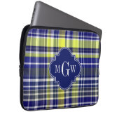 Ananas Navy Blue White Preppy Monogram Laptopschutzhülle (Vorne Rechts)
