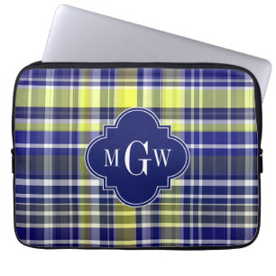 Ananas Navy Blue White Preppy Monogram Laptopschutzhülle
