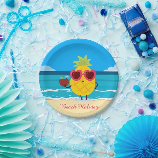 Ananas Obst auf Beach Holiday Niedlich farbenfroh Pappteller (Party)