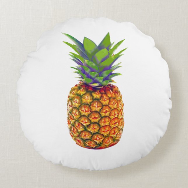 Ananas Obst auf Weiß Rundes Kissen (Vorderseite)