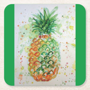 Ananas Obst Tropische Lebensmittel Tropische Kunst Rechteckiger Pappuntersetzer