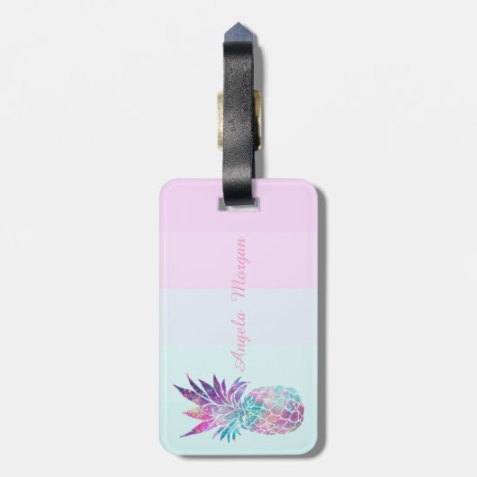 Ananas Ombre Streifen Monogramm Personalisiert Gepäckanhänger (Rückseite vertikal)