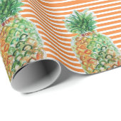 Ananas Orange Stripe Watercolor Wrapping Paper Geschenkpapier (Rolleneckpunkt)