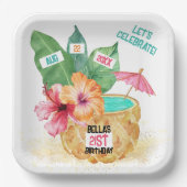 Ananas Palm Hibiskus Tropischer Cocktail Geburtsta Pappteller (Vorderseite)