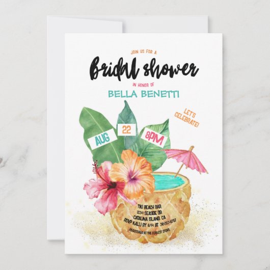 Ananas Palm Tropical Brautparty Einladung (Vorderseite)