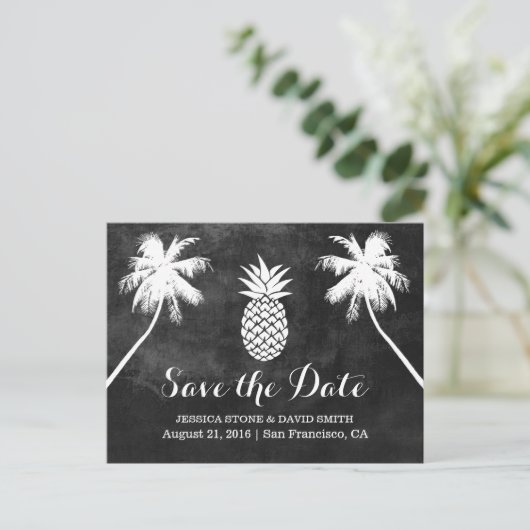 Ananas Palme Tree Tropical Chalk Save the Date Ankündigungspostkarte (Stehend Vorderseite)