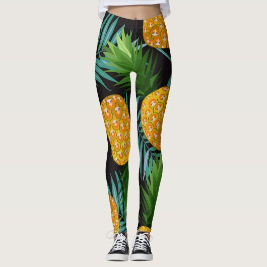 Ananas-Palmen-Schwarzes Band Leggings (Vorderseite)