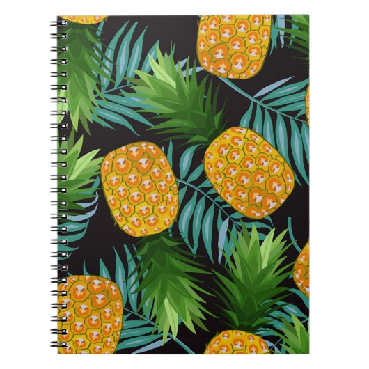 Ananas-Palmen-Schwarzes Band Notizblock (Vorderseite)